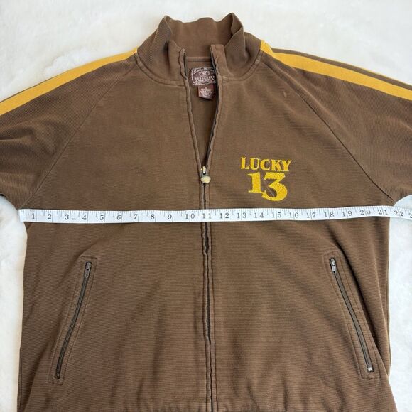 Lucky Brand Y2K Vintage Full Zip Sweater Jacket Lucky 13 Brown Yellow Men’s S - Picture 8 of 10